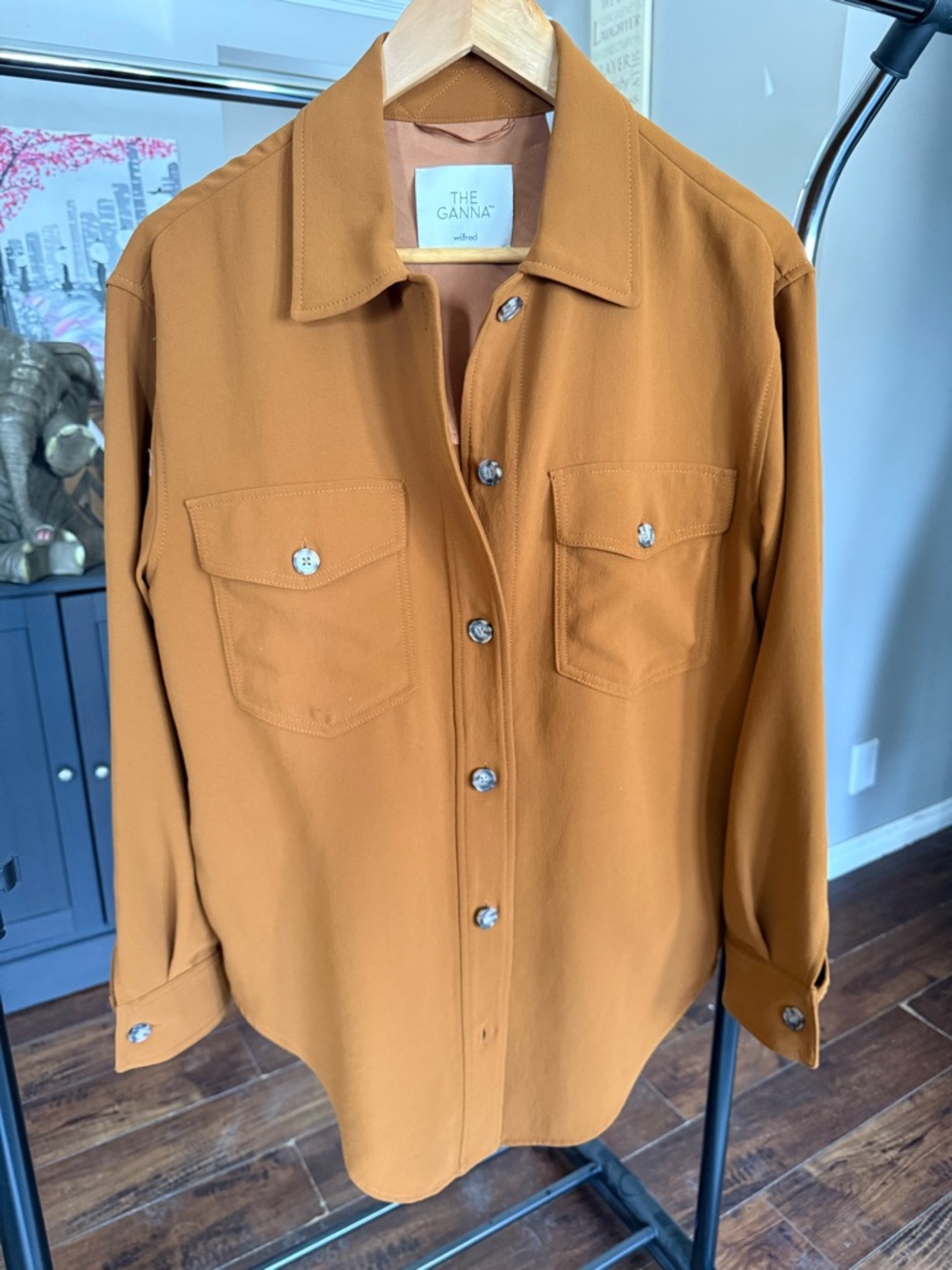 Wilfred Button-Down Shirt Jacket in Caramel Brown